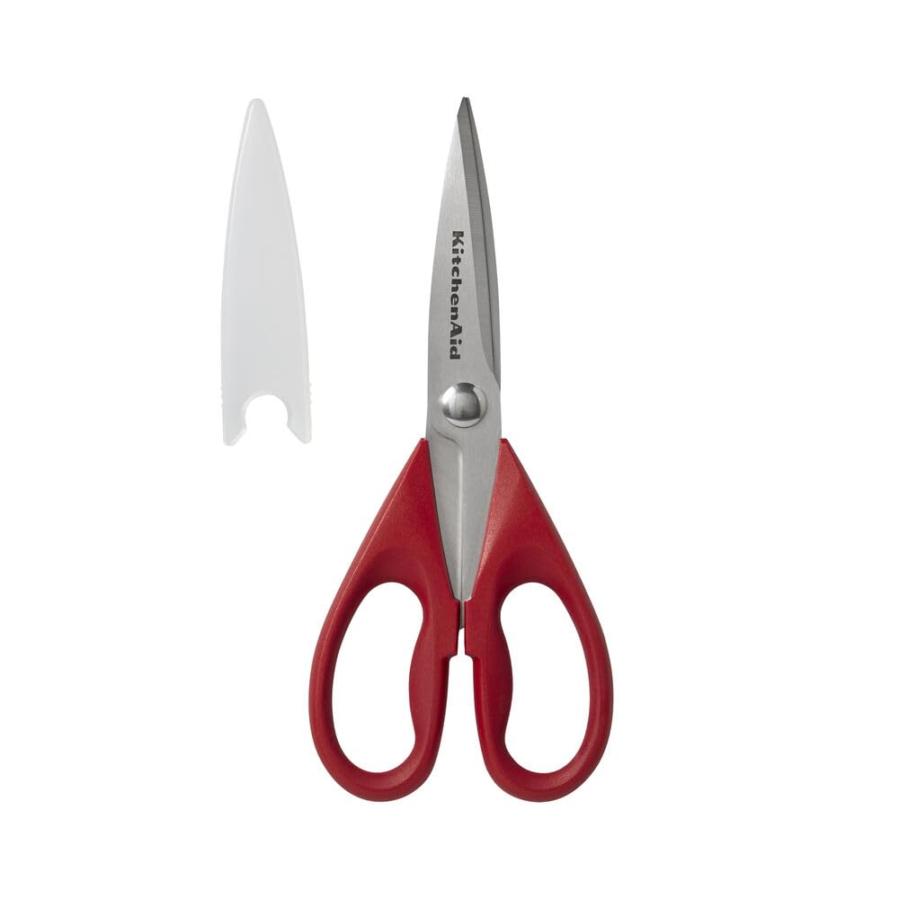 KitchenAid All Purpose Kitchen Shears with Protective Sheath Durable Stainless Steel Scissors, Dishwasher Safe, Soft Grip Comfort Handle, 8.72 Inch, Black