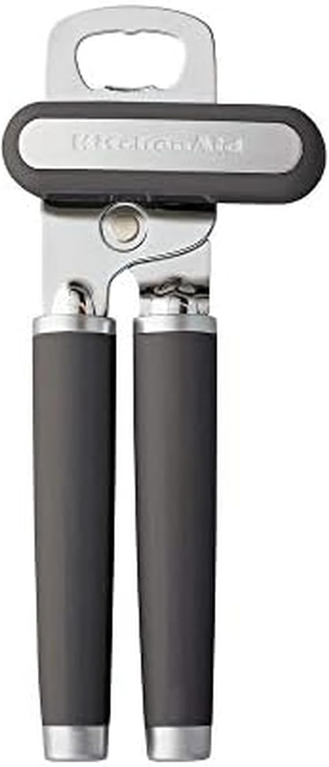 KitchenAid Classic Multifunction Can Opener and Bottle Opener Easy to Use, Razor Sharp Stainless Steel Cutting Wheel, Soft Ergonomic Handles, Black