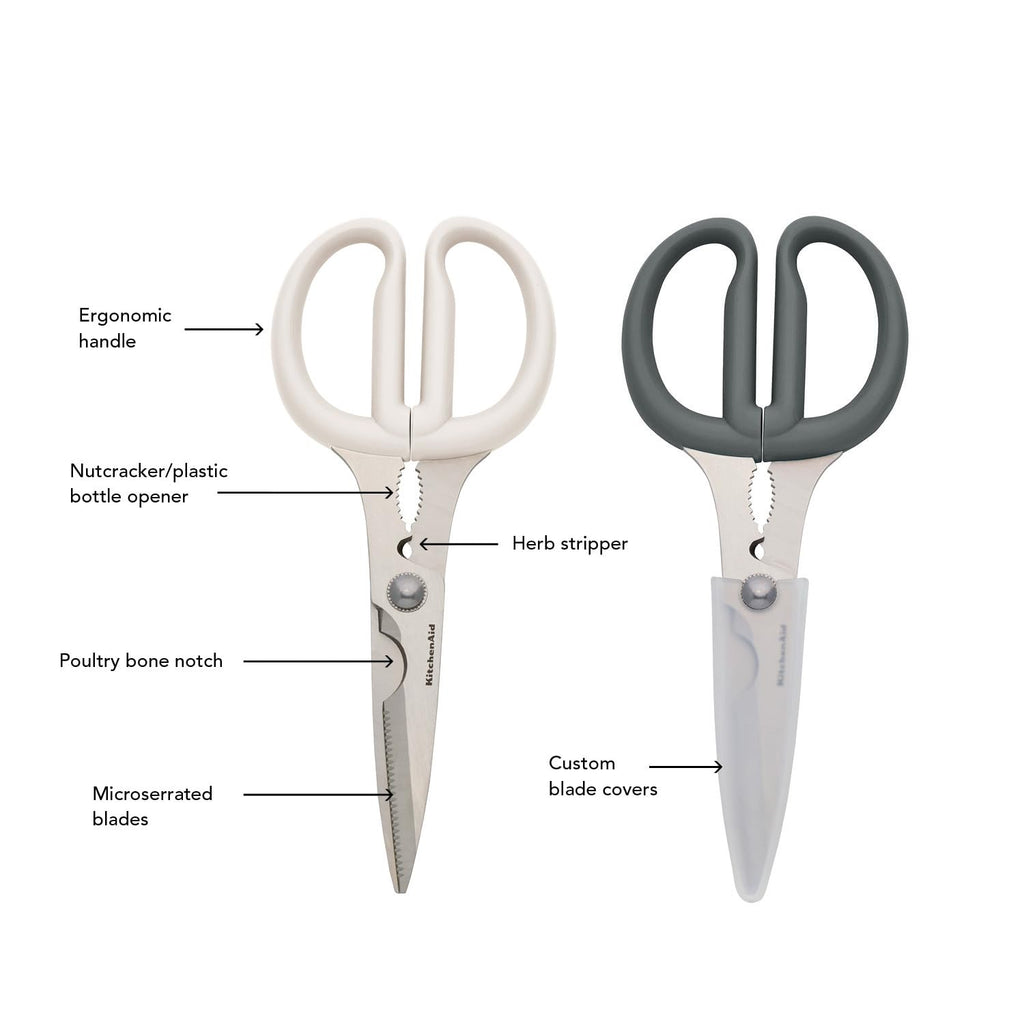 KitchenAid All Purpose Kitchen Shears with Protective Sheath Durable Stainless Steel Scissors, Dishwasher Safe, Soft Grip Comfort Handle, 8.72 Inch, Black