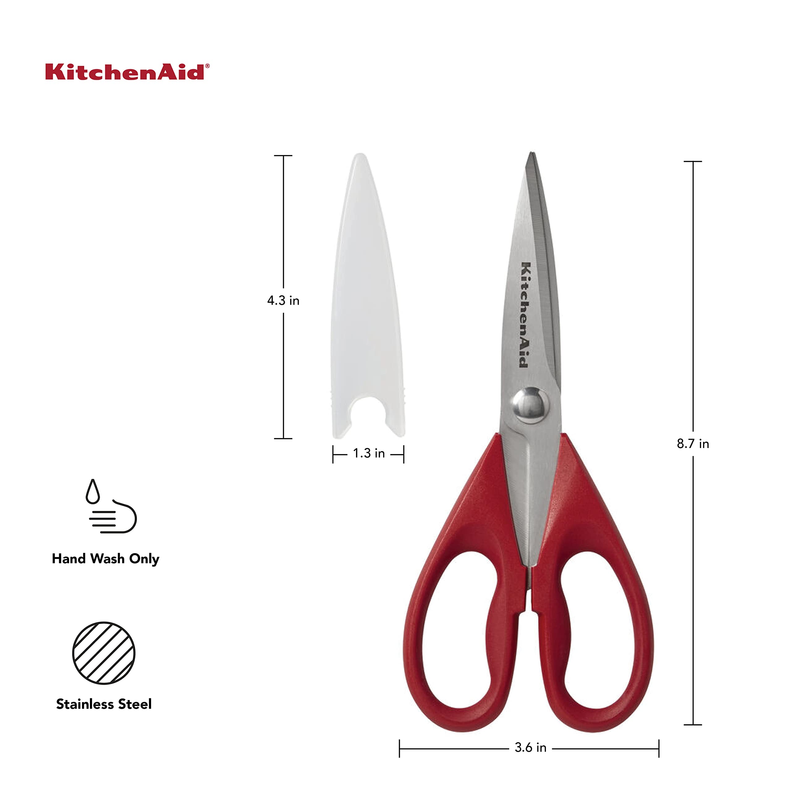 KitchenAid All Purpose Kitchen Shears with Protective Sheath Durable Stainless Steel Scissors, Dishwasher Safe, Soft Grip Comfort Handle, 8.72 Inch, Black