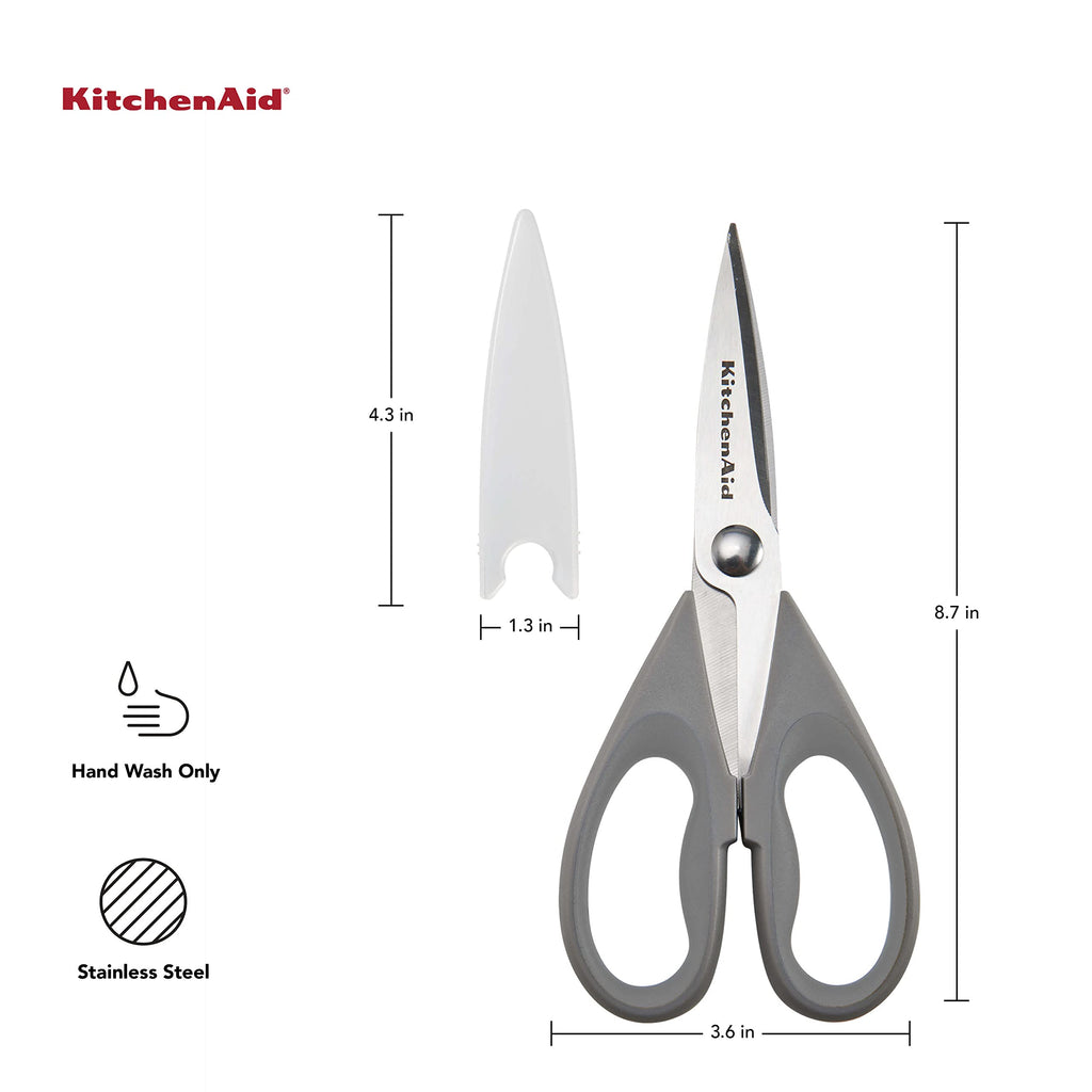KitchenAid All Purpose Kitchen Shears with Protective Sheath Durable Stainless Steel Scissors, Dishwasher Safe, Soft Grip Comfort Handle, 8.72 Inch, Black
