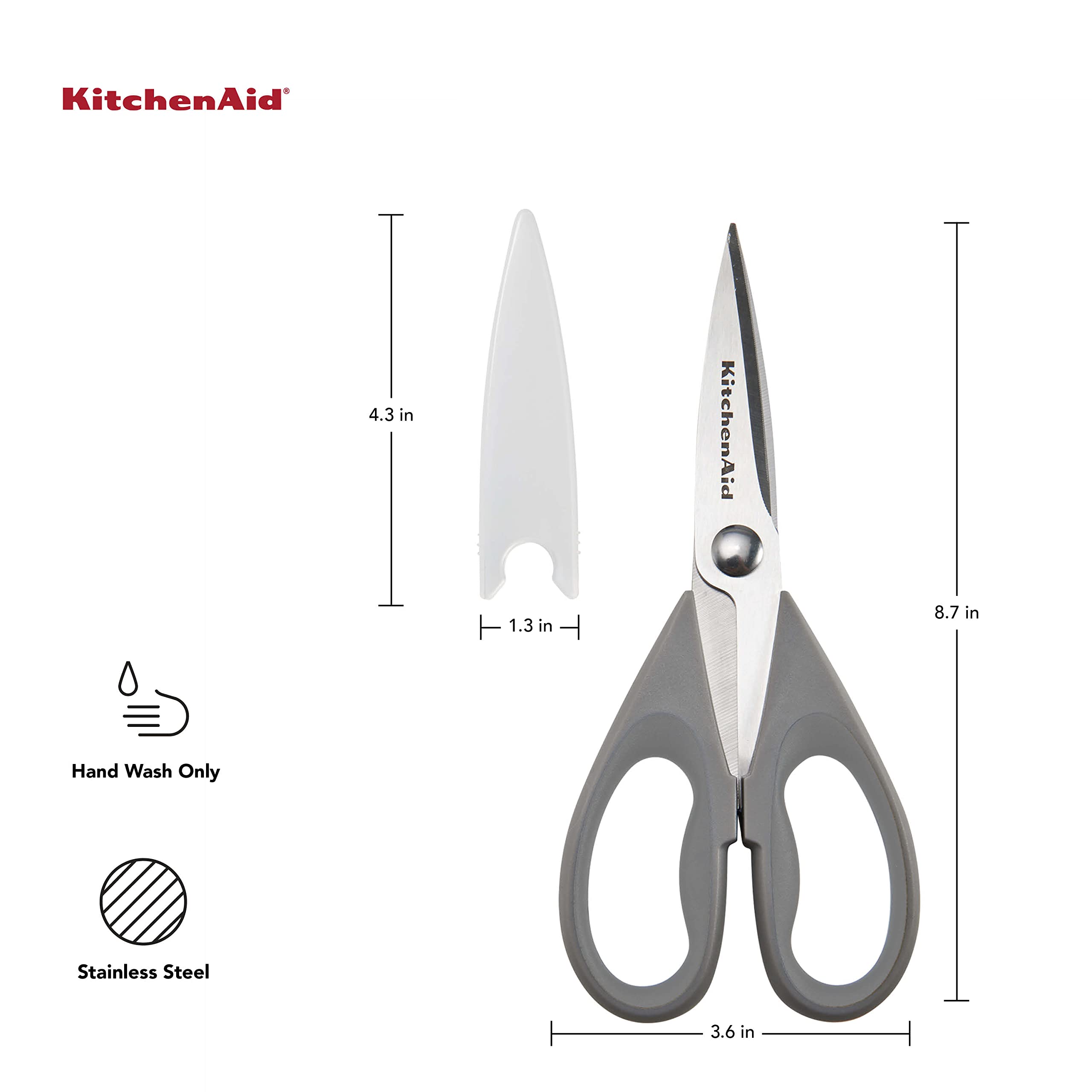 KitchenAid All Purpose Kitchen Shears with Protective Sheath Durable Stainless Steel Scissors, Dishwasher Safe, Soft Grip Comfort Handle, 8.72 Inch, Black