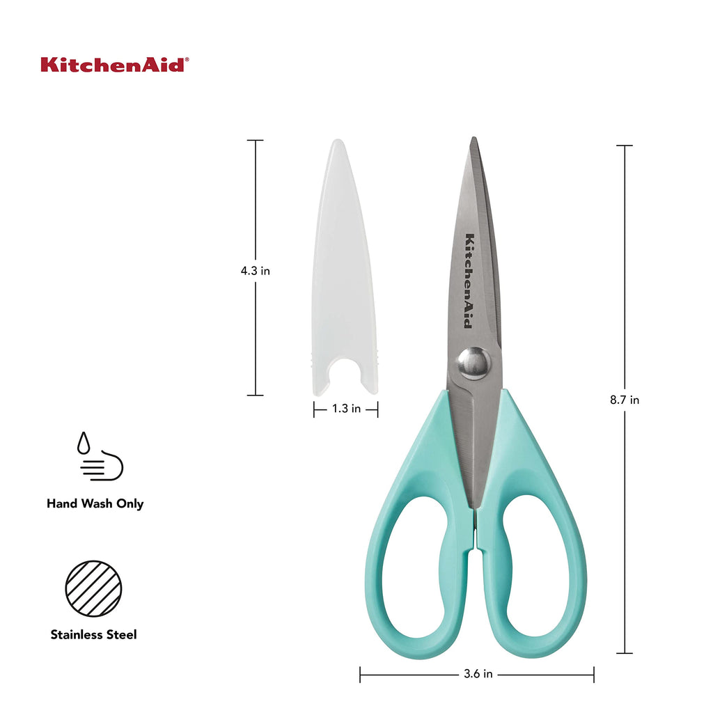 KitchenAid All Purpose Kitchen Shears with Protective Sheath Durable Stainless Steel Scissors, Dishwasher Safe, Soft Grip Comfort Handle, 8.72 Inch, Black