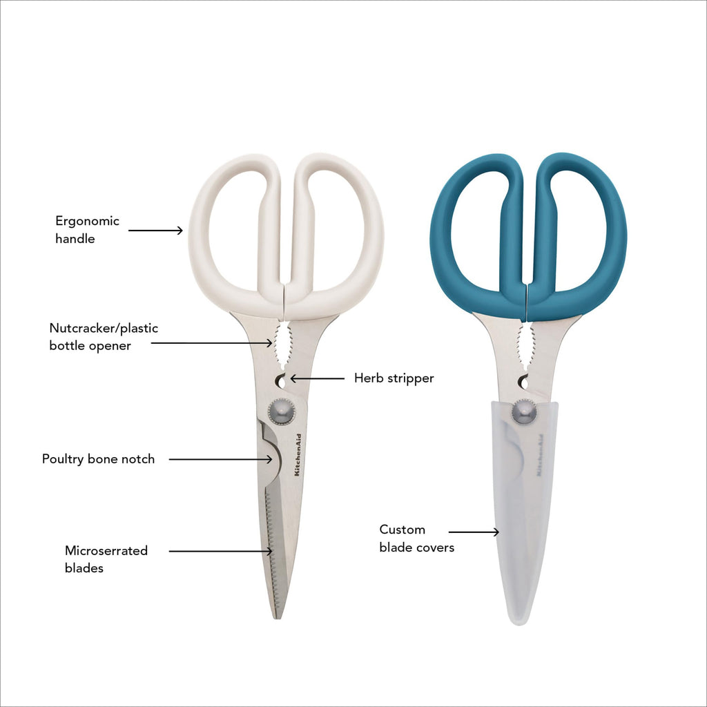 KitchenAid All Purpose Kitchen Shears with Protective Sheath Durable Stainless Steel Scissors, Dishwasher Safe, Soft Grip Comfort Handle, 8.72 Inch, Black