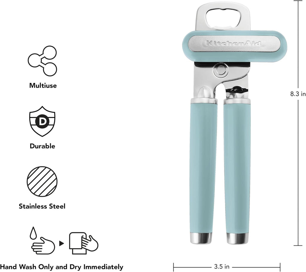 KitchenAid Classic Multifunction Can Opener and Bottle Opener Easy to Use, Razor Sharp Stainless Steel Cutting Wheel, Soft Ergonomic Handles, Black
