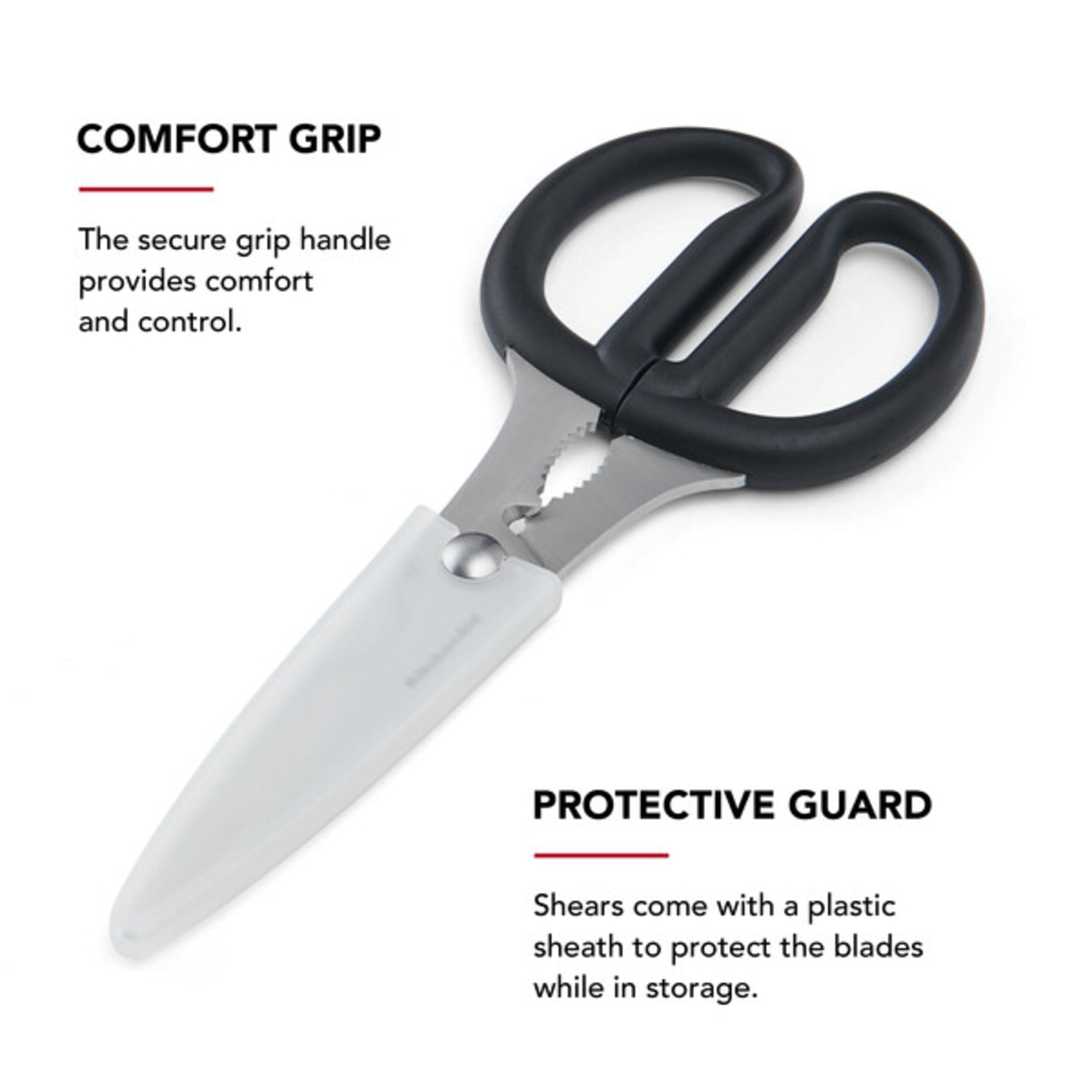 KitchenAid All Purpose Kitchen Shears with Protective Sheath Durable Stainless Steel Scissors, Dishwasher Safe, Soft Grip Comfort Handle, 8.72 Inch, Black