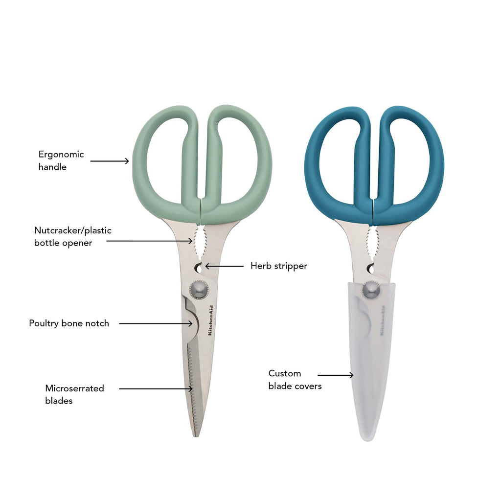 KitchenAid All Purpose Kitchen Shears with Protective Sheath Durable Stainless Steel Scissors, Dishwasher Safe, Soft Grip Comfort Handle, 8.72 Inch, Black
