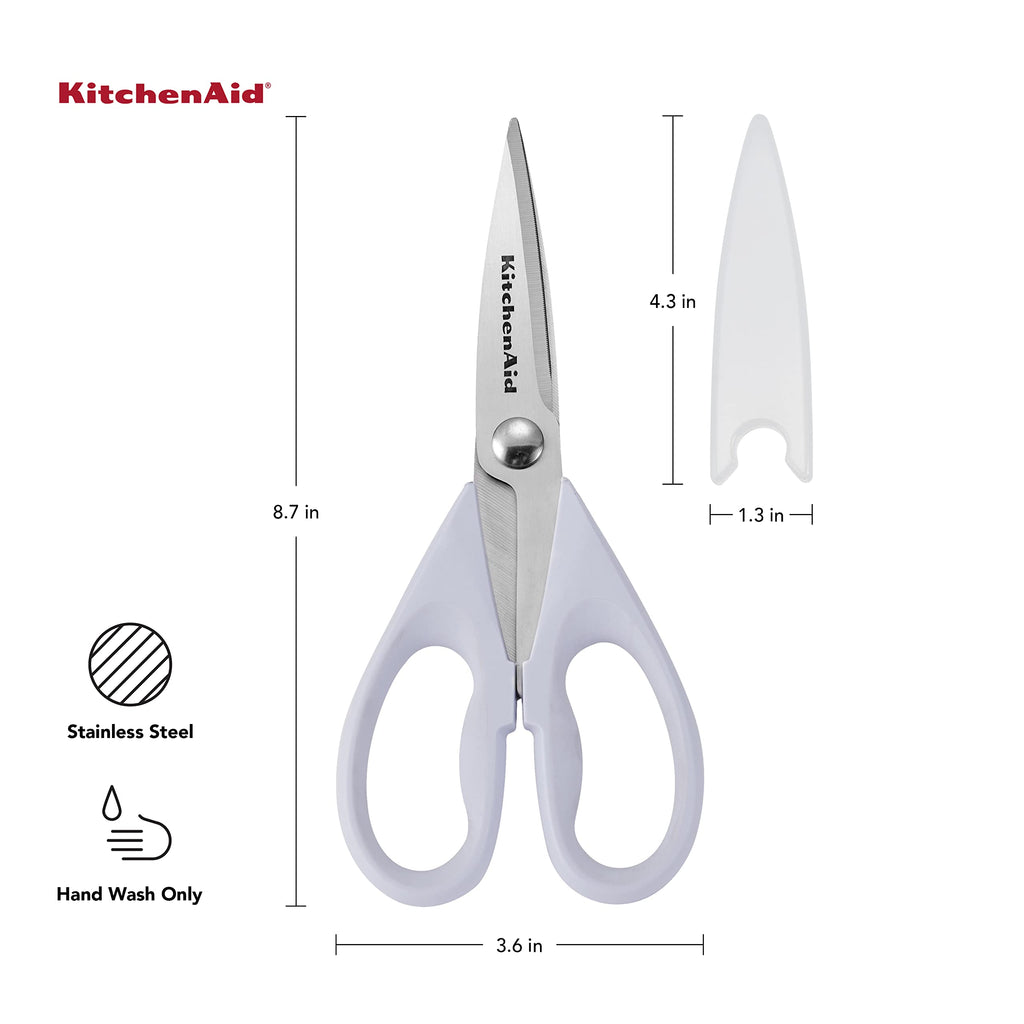 KitchenAid All Purpose Kitchen Shears with Protective Sheath Durable Stainless Steel Scissors, Dishwasher Safe, Soft Grip Comfort Handle, 8.72 Inch, Black