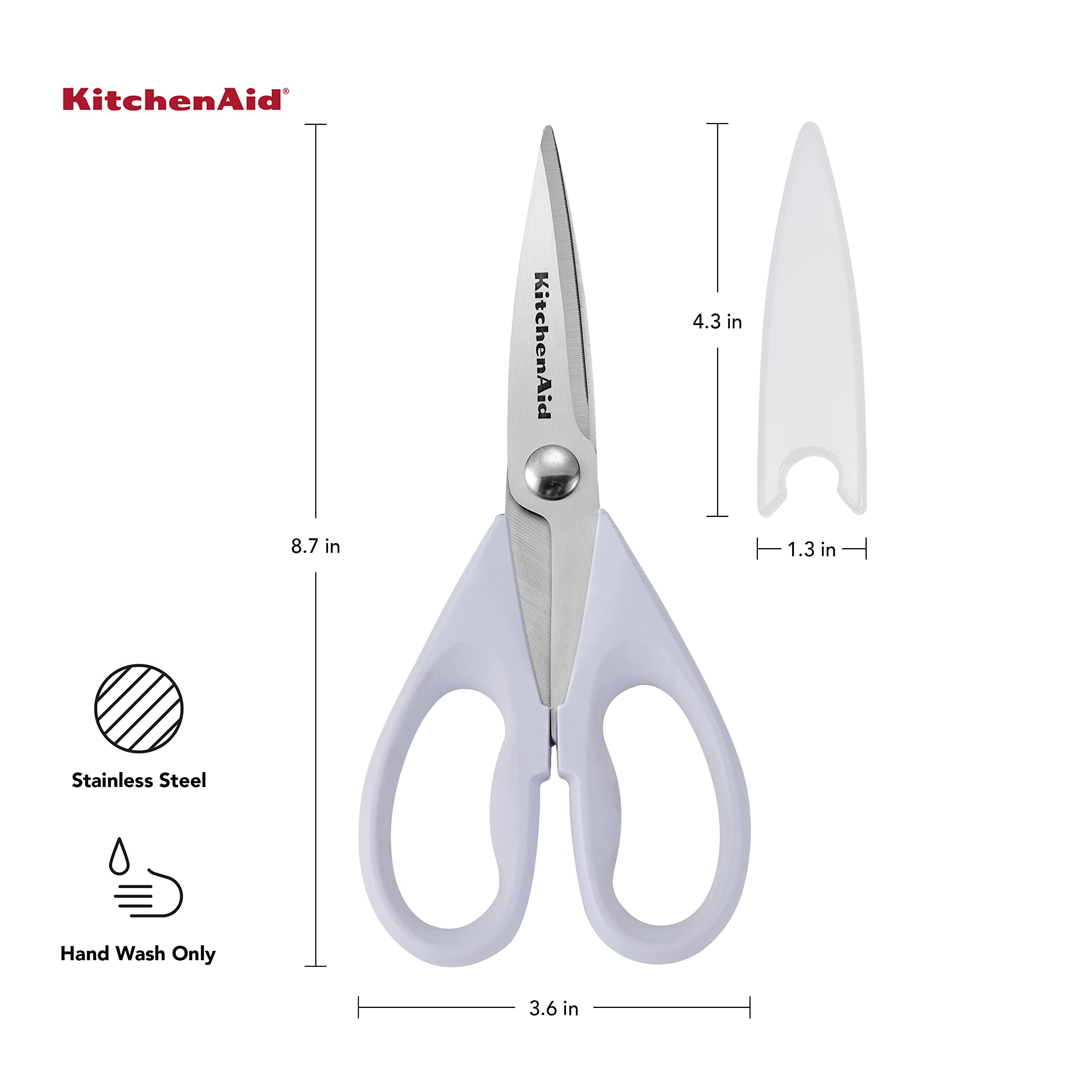 KitchenAid All Purpose Kitchen Shears with Protective Sheath Durable Stainless Steel Scissors, Dishwasher Safe, Soft Grip Comfort Handle, 8.72 Inch, Black