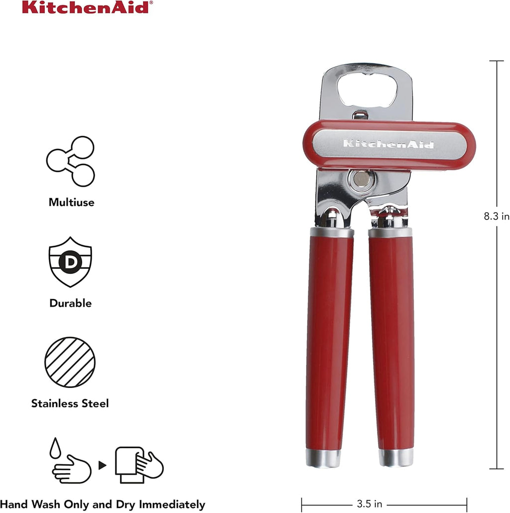 KitchenAid Classic Multifunction Can Opener and Bottle Opener Easy to Use, Razor Sharp Stainless Steel Cutting Wheel, Soft Ergonomic Handles, Black