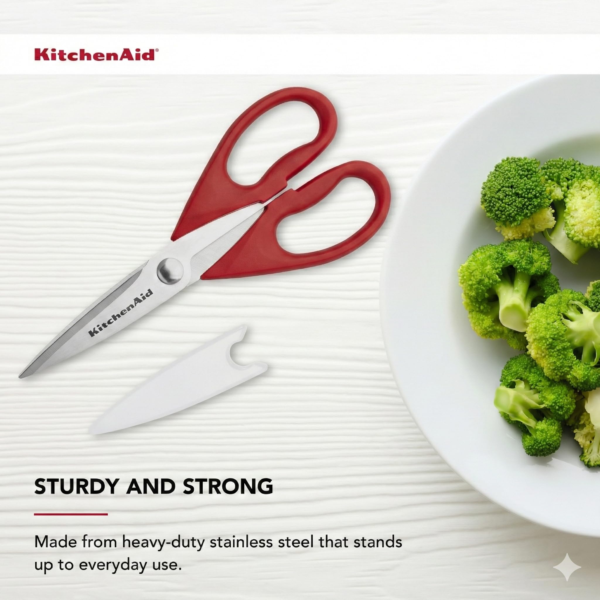 KitchenAid All Purpose Kitchen Shears with Protective Sheath Durable Stainless Steel Scissors, Dishwasher Safe, Soft Grip Comfort Handle, 8.72 Inch, Black