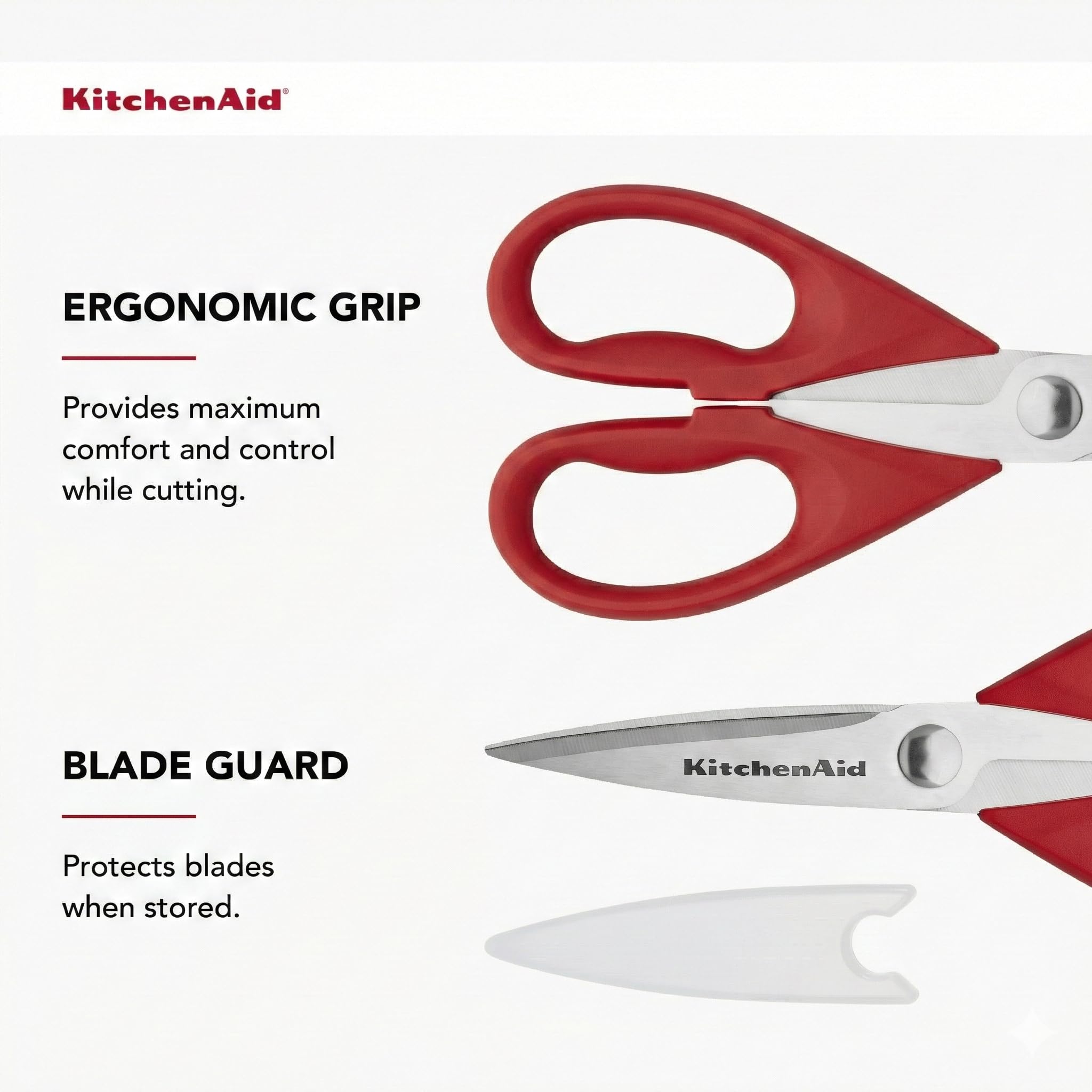KitchenAid All Purpose Kitchen Shears with Protective Sheath Durable Stainless Steel Scissors, Dishwasher Safe, Soft Grip Comfort Handle, 8.72 Inch, Black