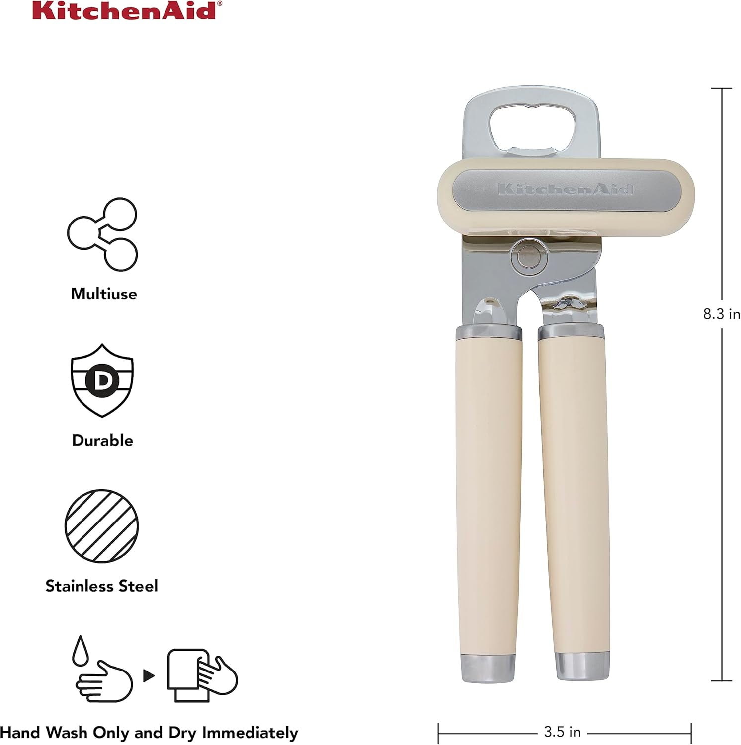KitchenAid Classic Multifunction Can Opener and Bottle Opener Easy to Use, Razor Sharp Stainless Steel Cutting Wheel, Soft Ergonomic Handles, Black