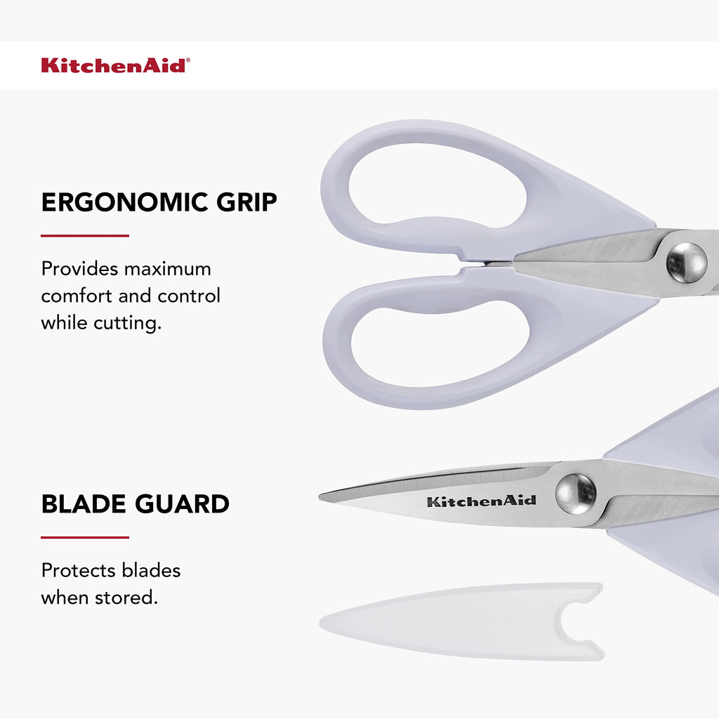 KitchenAid All Purpose Kitchen Shears with Protective Sheath Durable Stainless Steel Scissors, Dishwasher Safe, Soft Grip Comfort Handle, 8.72 Inch, Black
