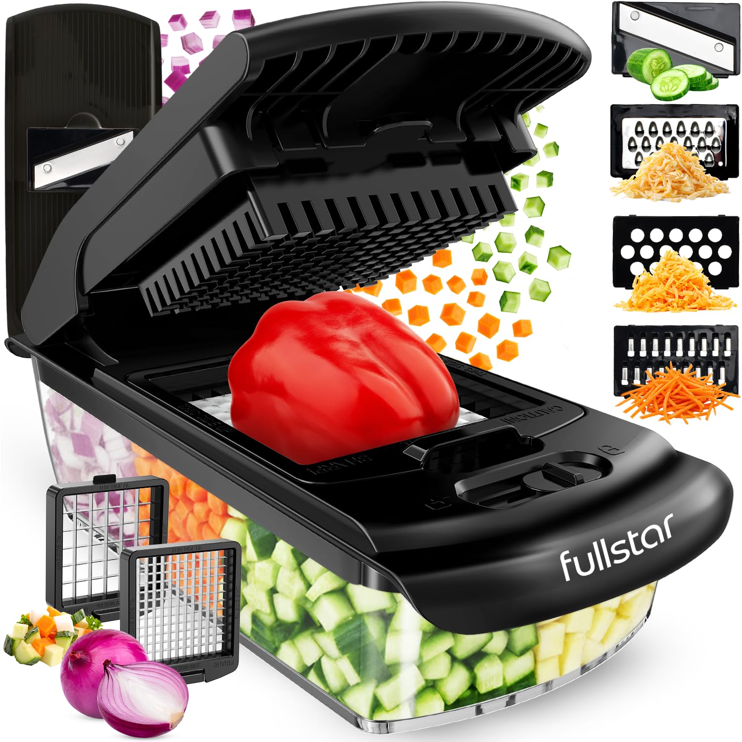 Fullstar The Original Pro Chopper - Vegetable Chopper and Spiralizer, Food Chopper with Container, Fruit Slicer, Kitchen Gadgets & Gifts, Home Essentials (4 in 1, White)