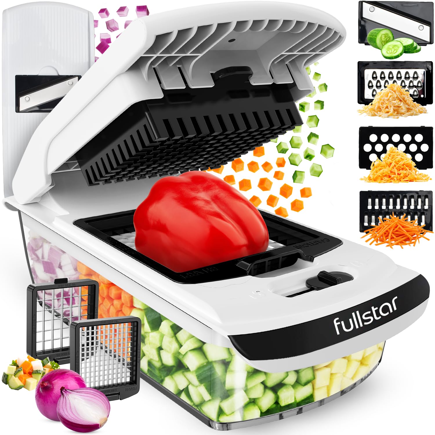 Fullstar The Original Pro Chopper - Vegetable Chopper and Spiralizer, Food Chopper with Container, Fruit Slicer, Kitchen Gadgets & Gifts, Home Essentials (4 in 1, White)