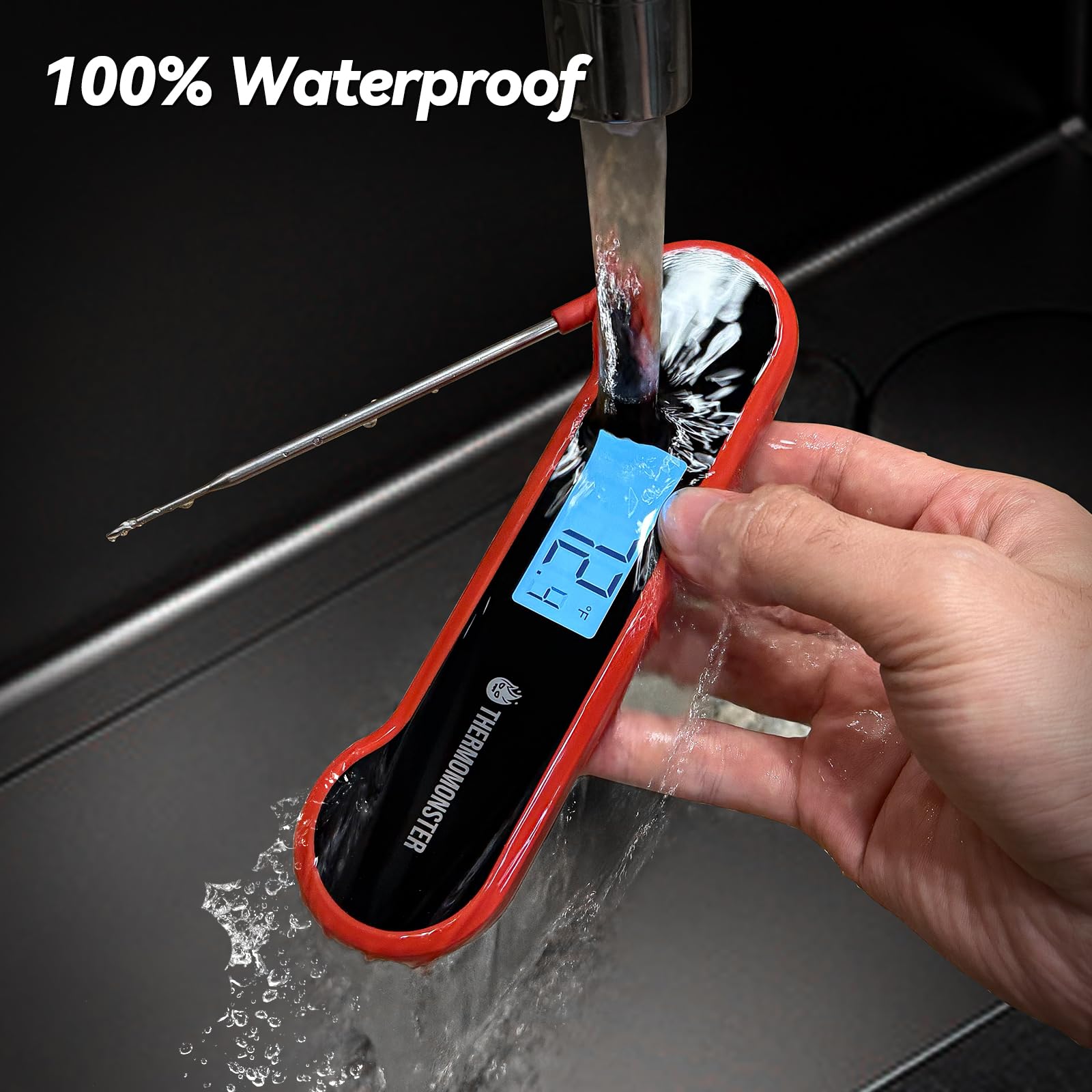0.5 Sec Instant Read Meat Thermometer Digital with ±0.5℉ Precision, Food Thermometer for Cooking Kitchen Gadgets, Oven Grill Candy BBQ Essentials Accessories, Gifts for Him Dad Men Birthday, Red