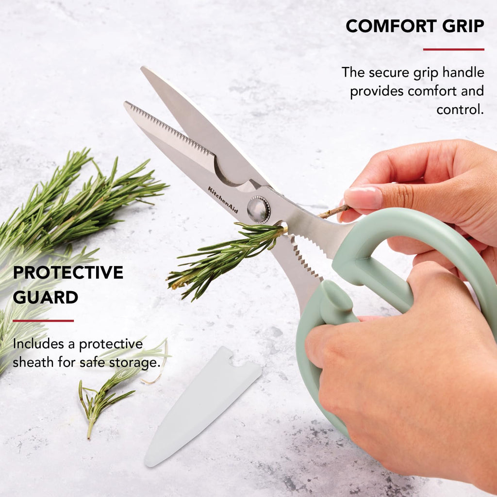 KitchenAid All Purpose Kitchen Shears with Protective Sheath Durable Stainless Steel Scissors, Dishwasher Safe, Soft Grip Comfort Handle, 8.72 Inch, Black