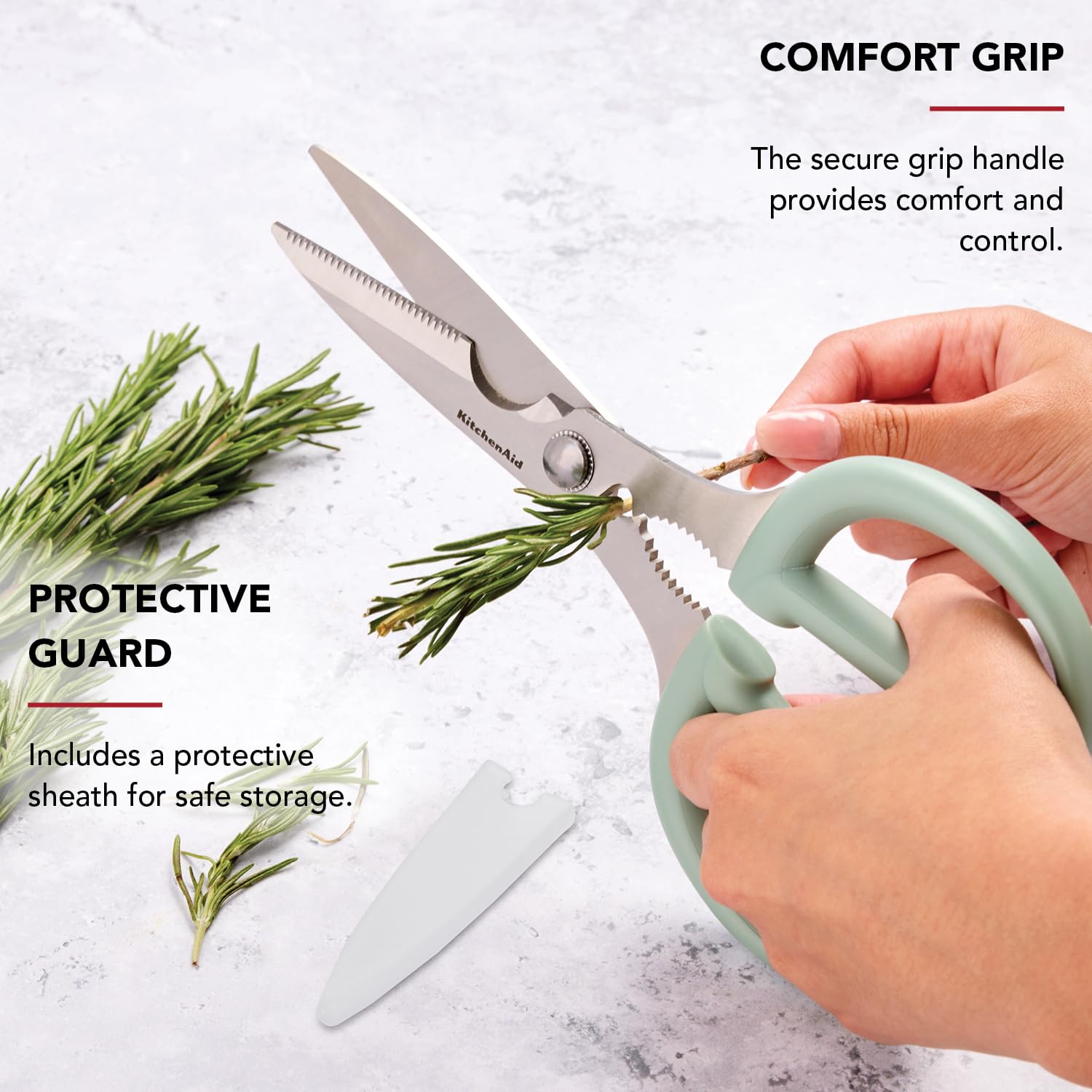KitchenAid All Purpose Kitchen Shears with Protective Sheath Durable Stainless Steel Scissors, Dishwasher Safe, Soft Grip Comfort Handle, 8.72 Inch, Black