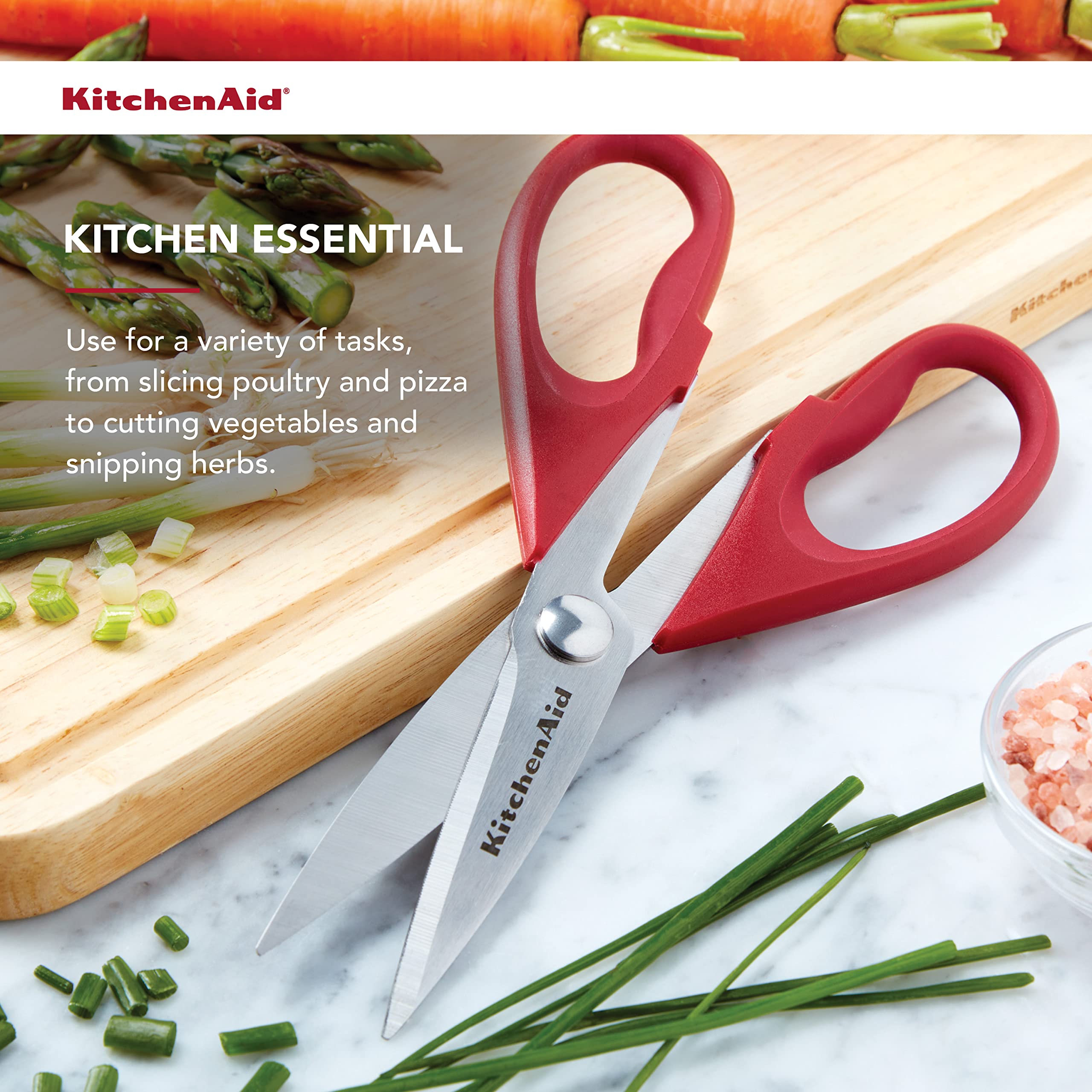 KitchenAid All Purpose Kitchen Shears with Protective Sheath Durable Stainless Steel Scissors, Dishwasher Safe, Soft Grip Comfort Handle, 8.72 Inch, Black