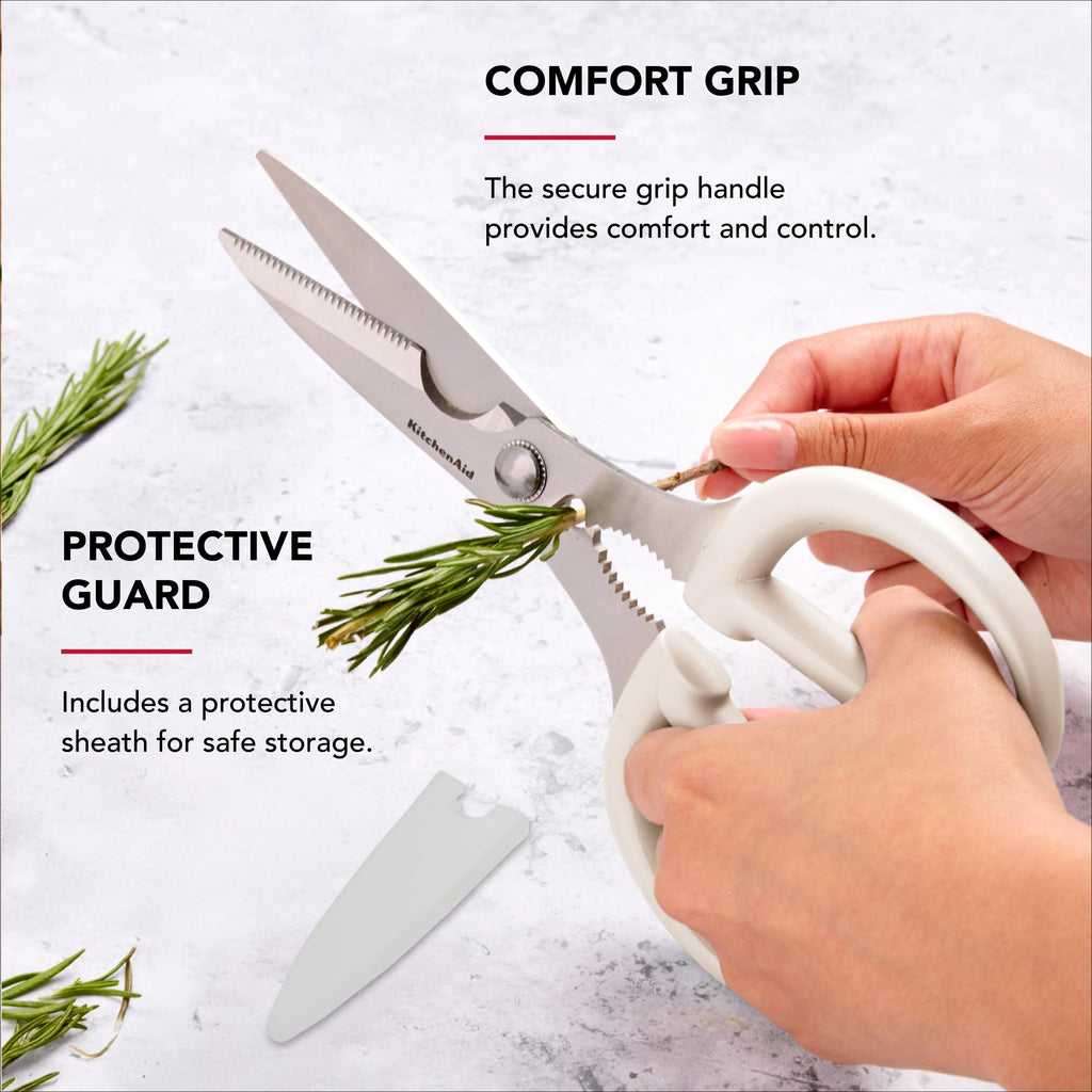 KitchenAid All Purpose Kitchen Shears with Protective Sheath Durable Stainless Steel Scissors, Dishwasher Safe, Soft Grip Comfort Handle, 8.72 Inch, Black