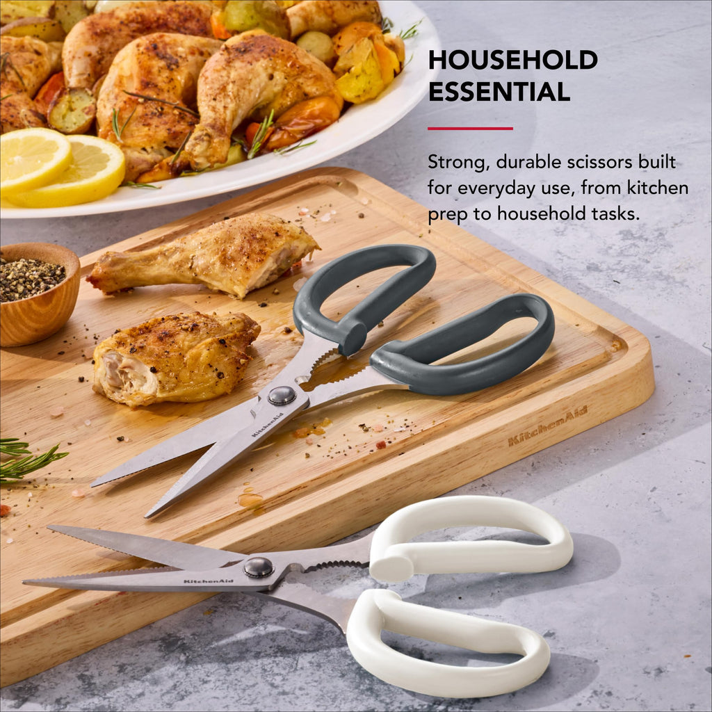 KitchenAid All Purpose Kitchen Shears with Protective Sheath Durable Stainless Steel Scissors, Dishwasher Safe, Soft Grip Comfort Handle, 8.72 Inch, Black