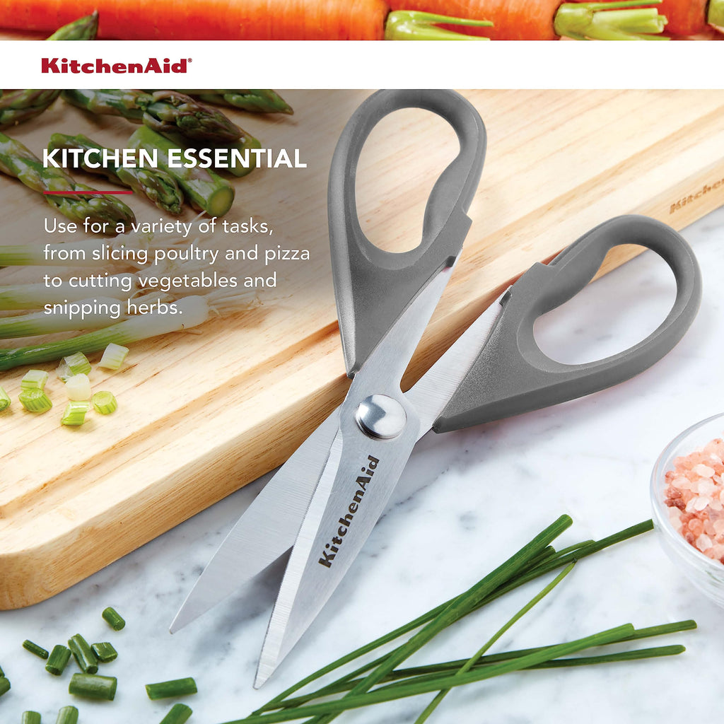 KitchenAid All Purpose Kitchen Shears with Protective Sheath Durable Stainless Steel Scissors, Dishwasher Safe, Soft Grip Comfort Handle, 8.72 Inch, Black
