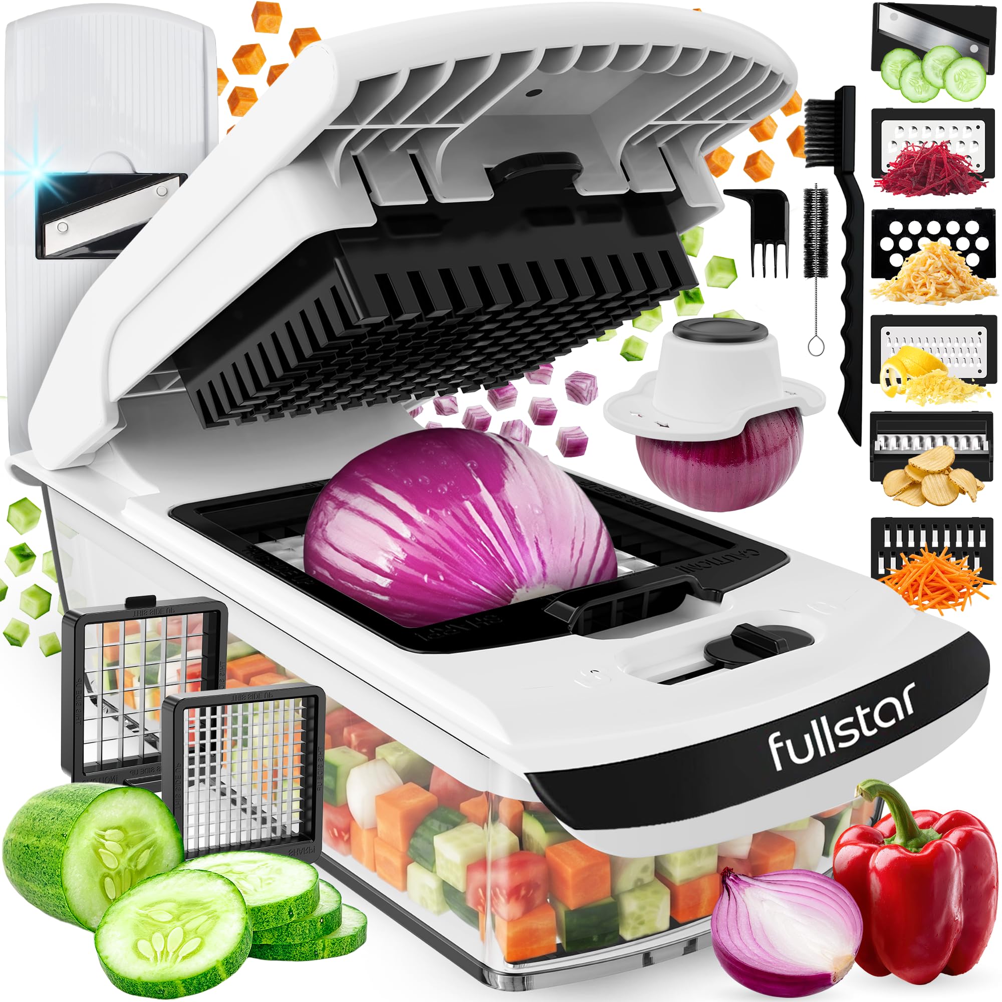 Fullstar The Original Pro Chopper - Vegetable Chopper and Spiralizer, Food Chopper with Container, Fruit Slicer, Kitchen Gadgets & Gifts, Home Essentials (4 in 1, White)