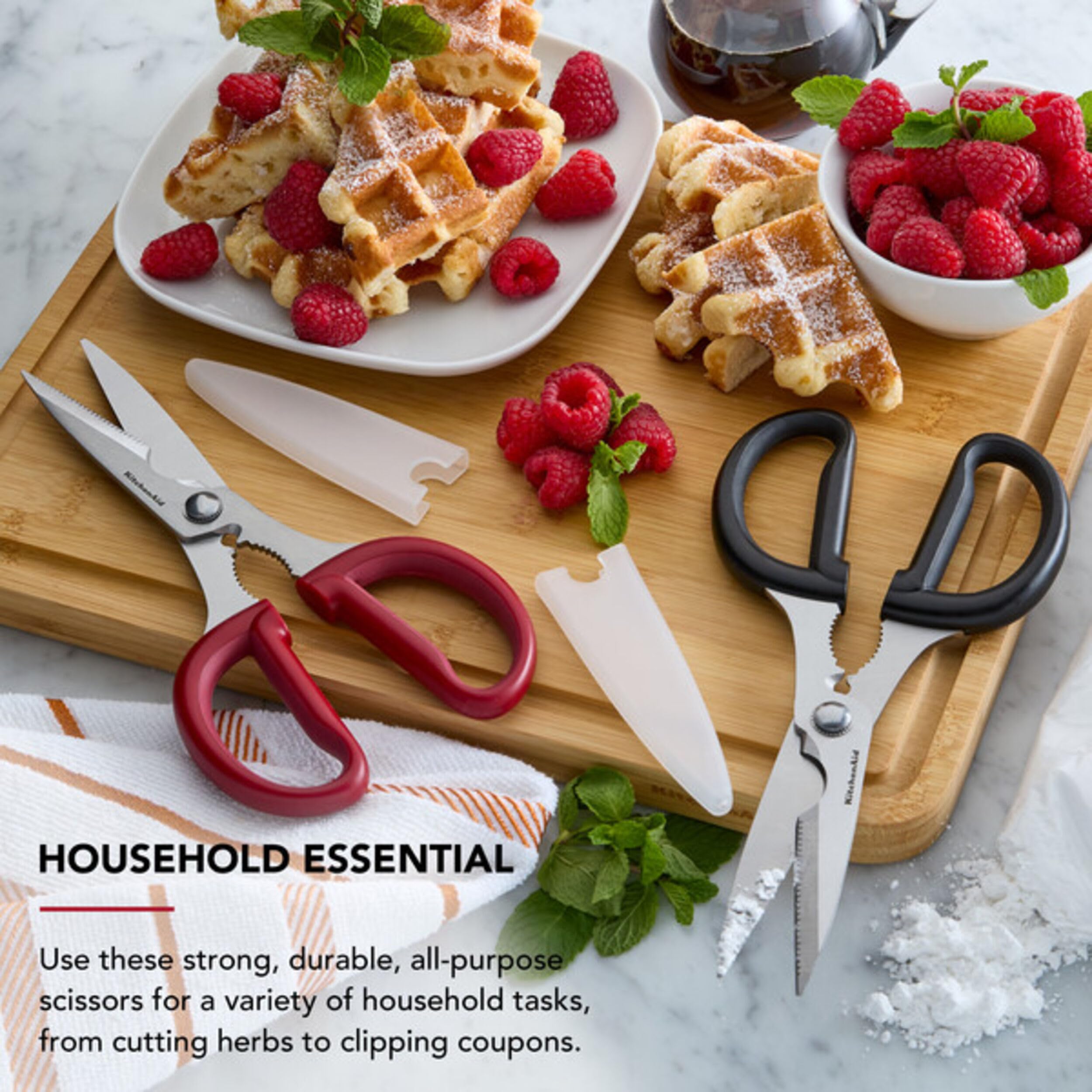 KitchenAid All Purpose Kitchen Shears with Protective Sheath Durable Stainless Steel Scissors, Dishwasher Safe, Soft Grip Comfort Handle, 8.72 Inch, Black