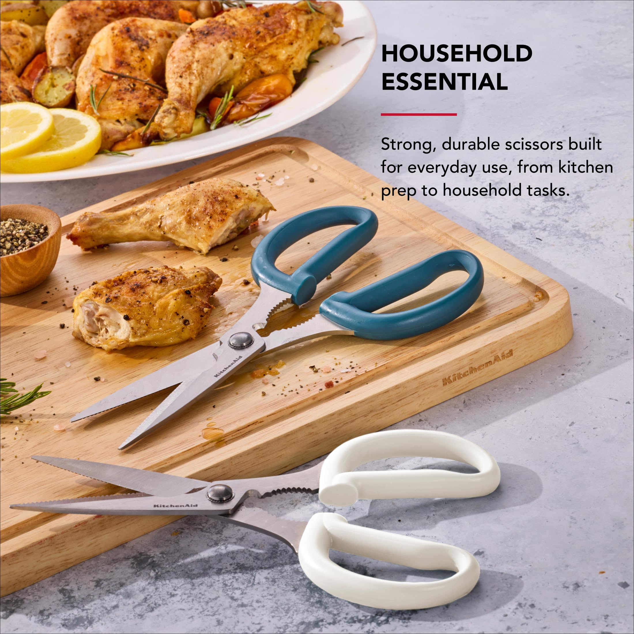 KitchenAid All Purpose Kitchen Shears with Protective Sheath Durable Stainless Steel Scissors, Dishwasher Safe, Soft Grip Comfort Handle, 8.72 Inch, Black