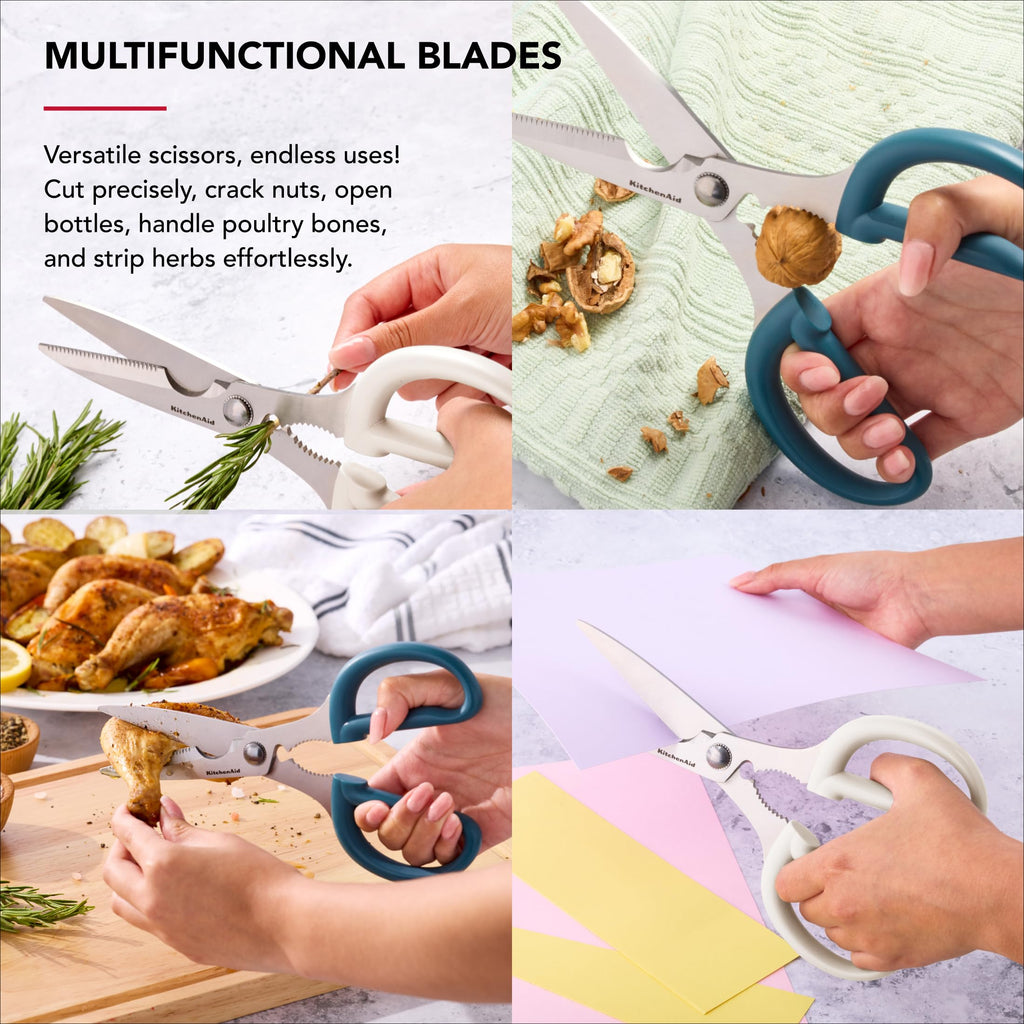 KitchenAid All Purpose Kitchen Shears with Protective Sheath Durable Stainless Steel Scissors, Dishwasher Safe, Soft Grip Comfort Handle, 8.72 Inch, Black
