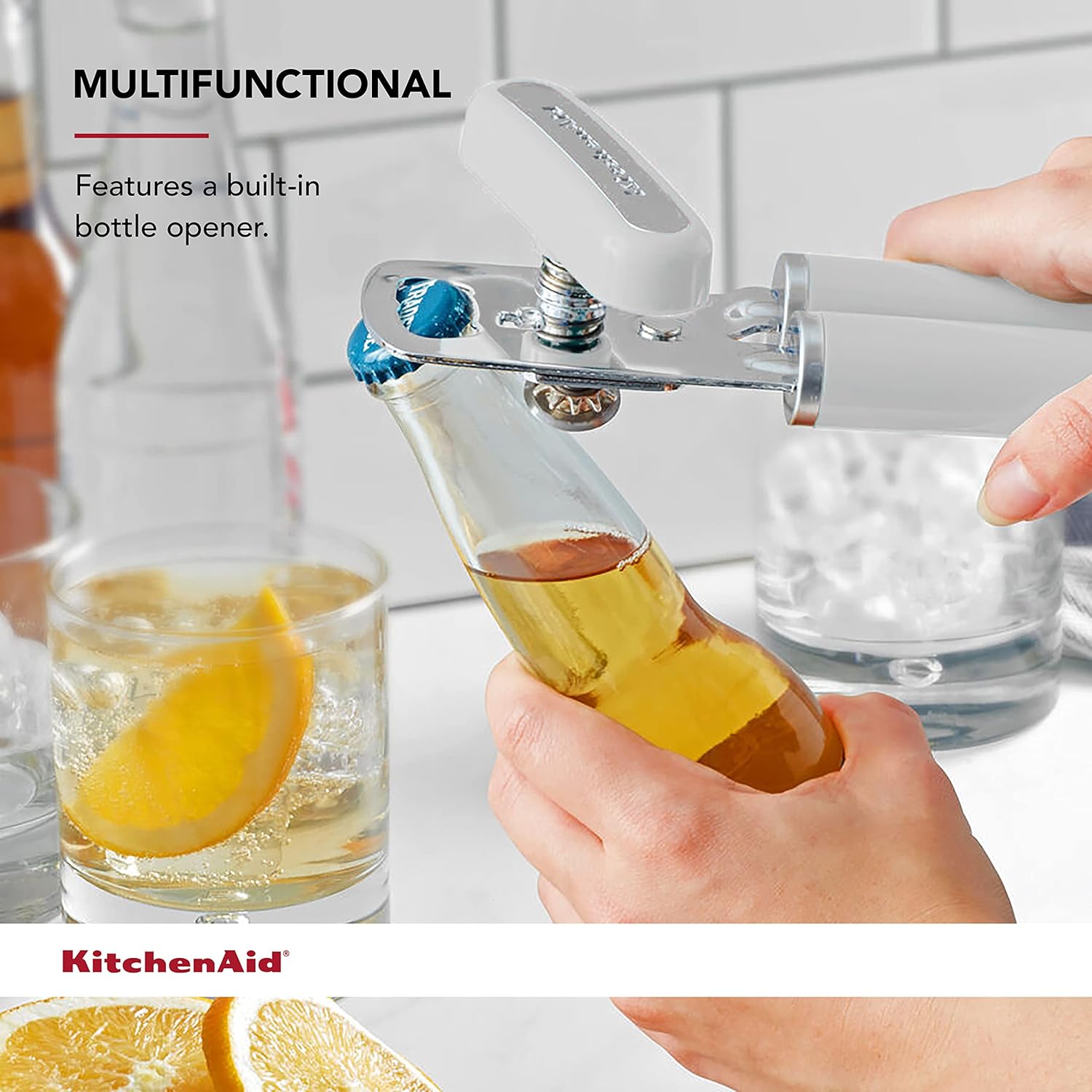 KitchenAid Classic Multifunction Can Opener and Bottle Opener Easy to Use, Razor Sharp Stainless Steel Cutting Wheel, Soft Ergonomic Handles, Black