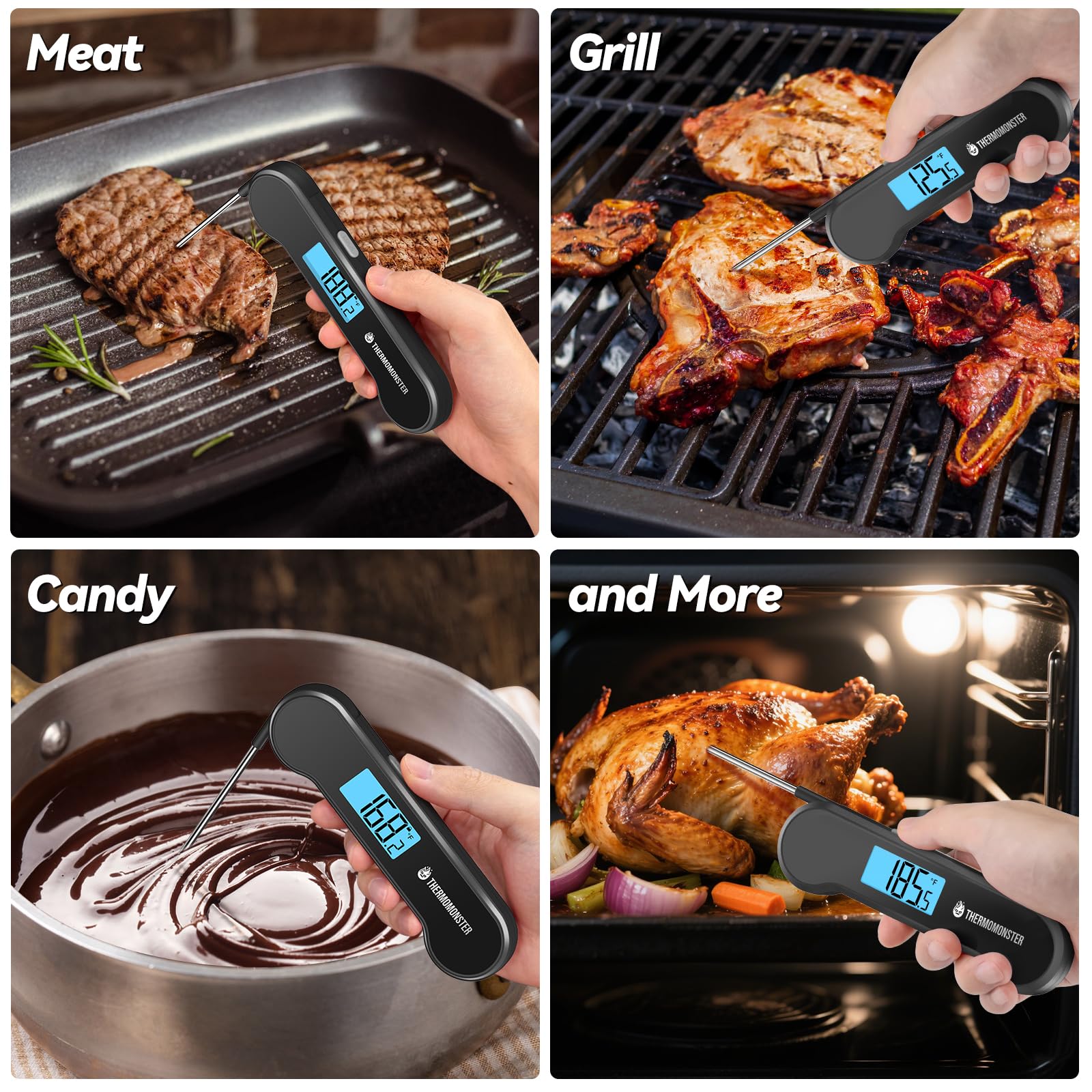 0.5 Sec Instant Read Meat Thermometer Digital with ±0.5℉ Precision, Food Thermometer for Cooking Kitchen Gadgets, Oven Grill Candy BBQ Essentials Accessories, Gifts for Him Dad Men Birthday, Red