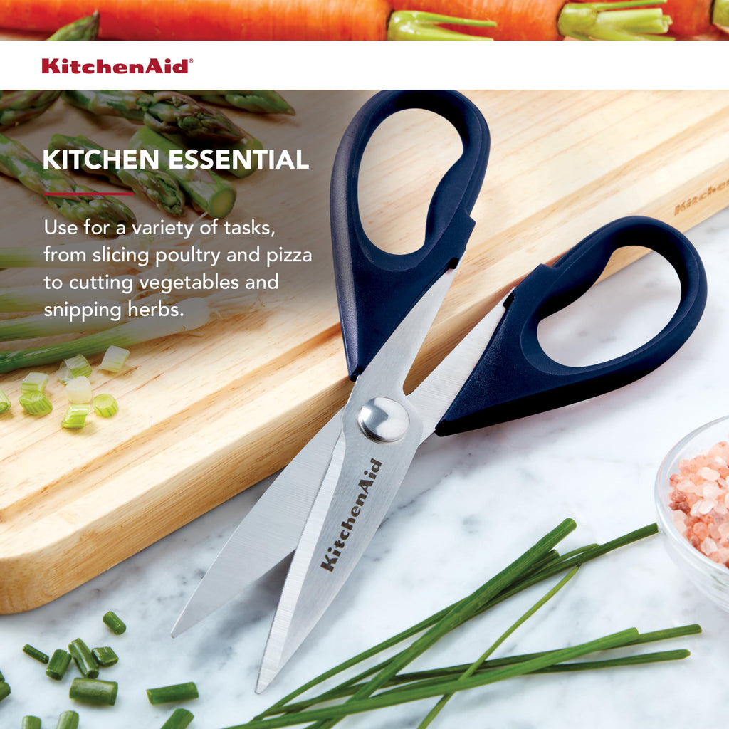 KitchenAid All Purpose Kitchen Shears with Protective Sheath Durable Stainless Steel Scissors, Dishwasher Safe, Soft Grip Comfort Handle, 8.72 Inch, Black