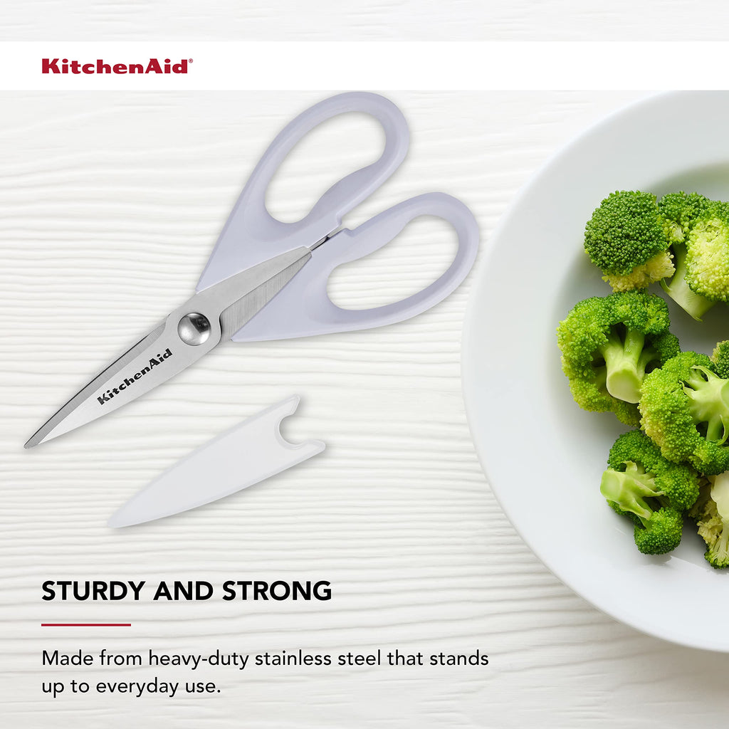 KitchenAid All Purpose Kitchen Shears with Protective Sheath Durable Stainless Steel Scissors, Dishwasher Safe, Soft Grip Comfort Handle, 8.72 Inch, Black