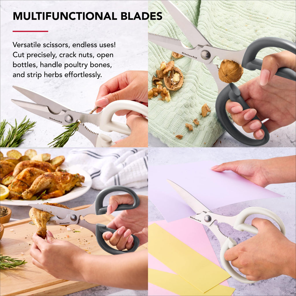 KitchenAid All Purpose Kitchen Shears with Protective Sheath Durable Stainless Steel Scissors, Dishwasher Safe, Soft Grip Comfort Handle, 8.72 Inch, Black