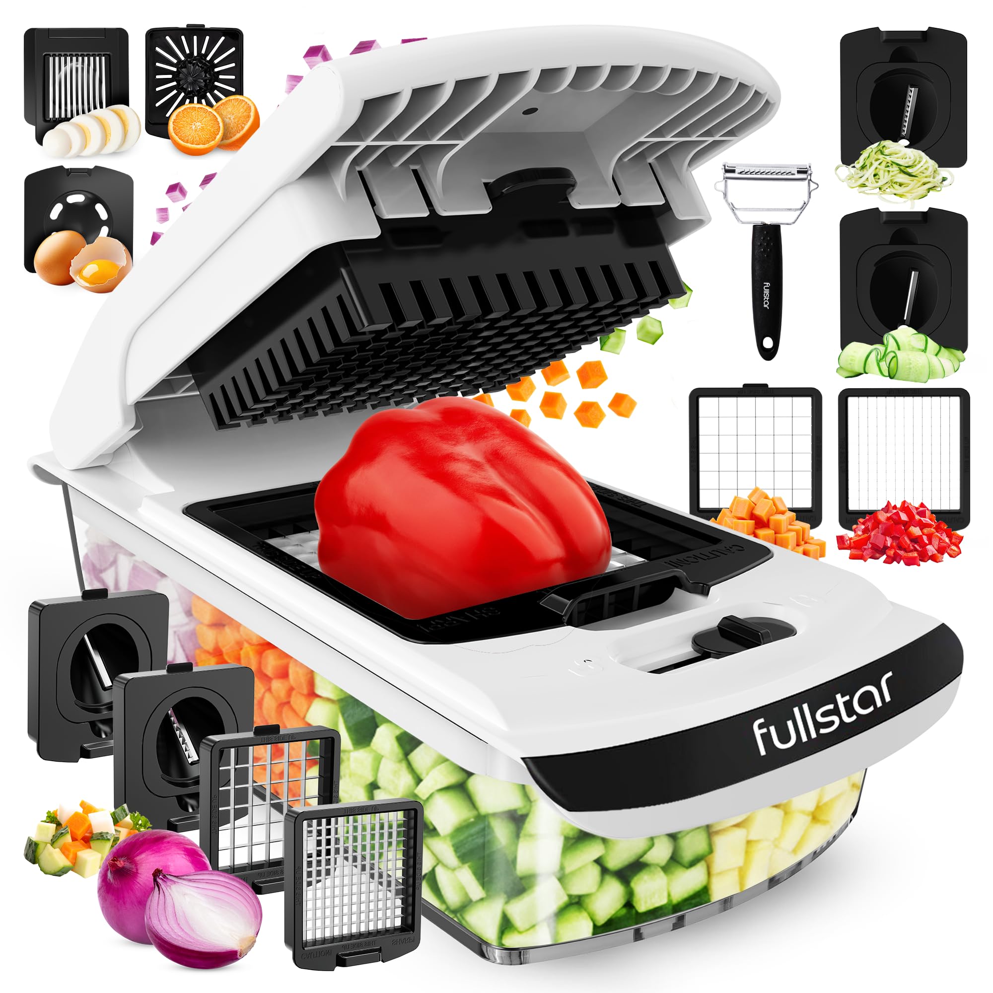 Fullstar The Original Pro Chopper - Vegetable Chopper and Spiralizer, Food Chopper with Container, Fruit Slicer, Kitchen Gadgets & Gifts, Home Essentials (4 in 1, White)