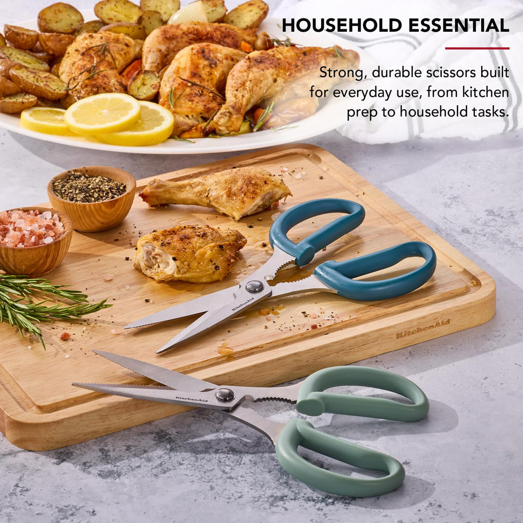 KitchenAid All Purpose Kitchen Shears with Protective Sheath Durable Stainless Steel Scissors, Dishwasher Safe, Soft Grip Comfort Handle, 8.72 Inch, Black