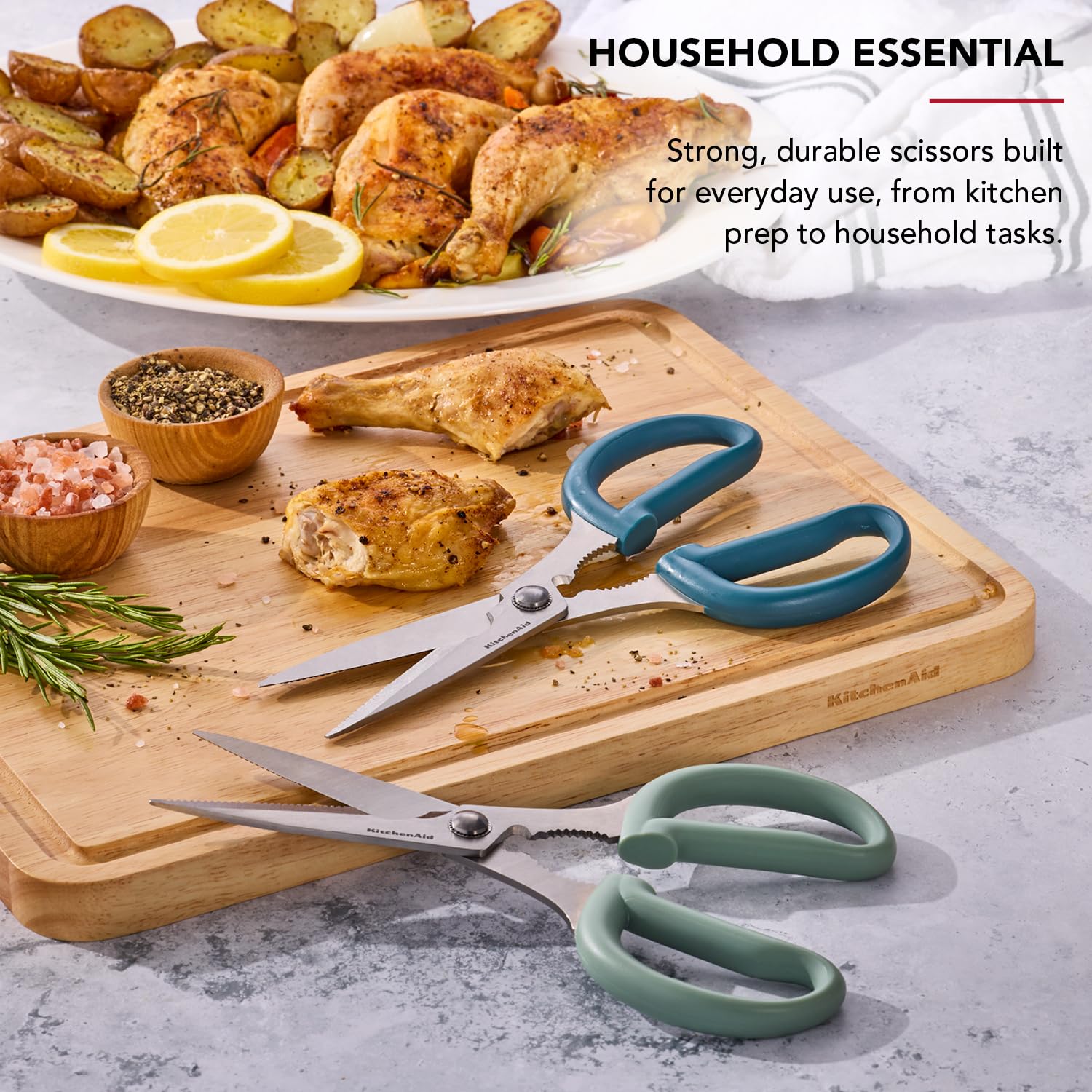 KitchenAid All Purpose Kitchen Shears with Protective Sheath Durable Stainless Steel Scissors, Dishwasher Safe, Soft Grip Comfort Handle, 8.72 Inch, Black