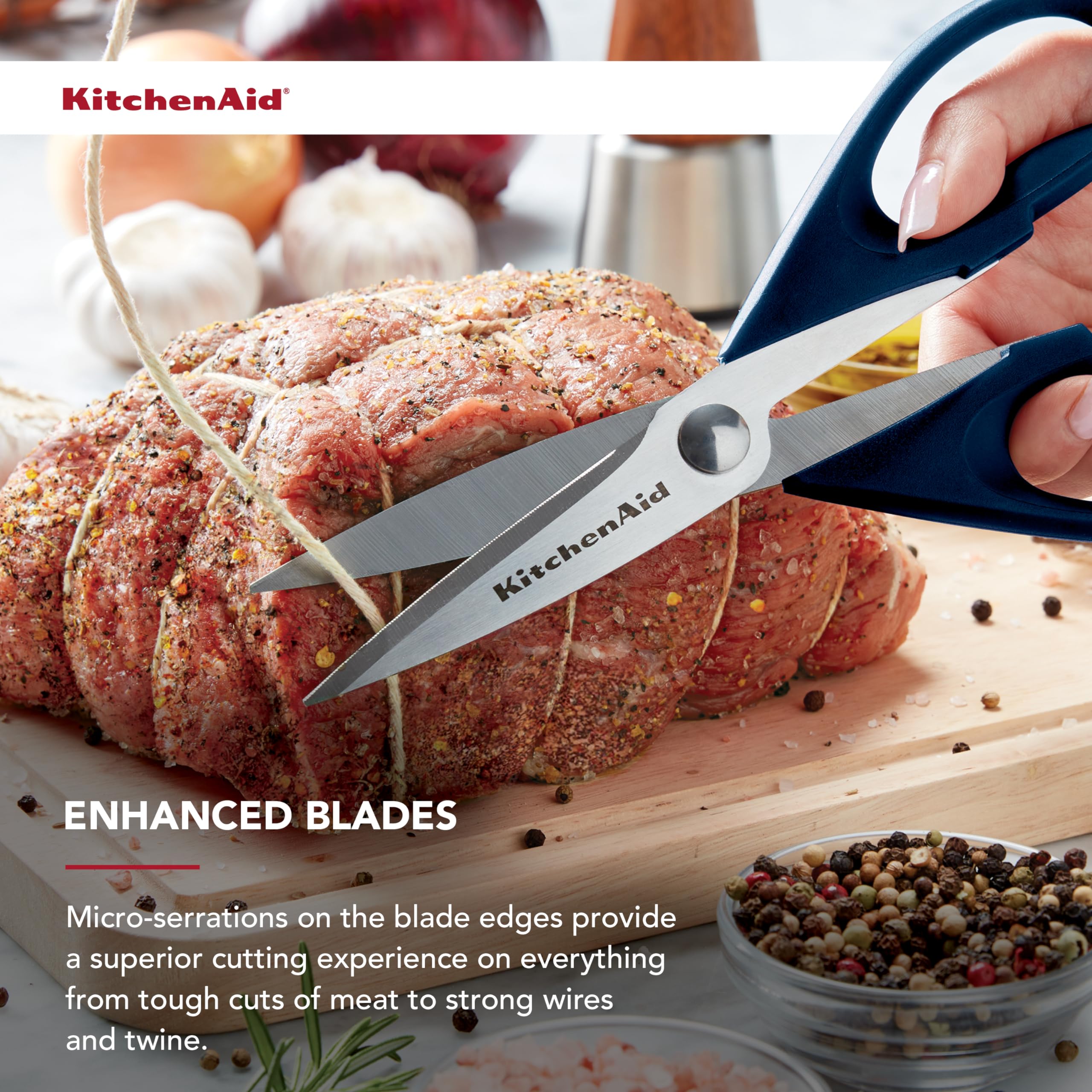KitchenAid All Purpose Kitchen Shears with Protective Sheath Durable Stainless Steel Scissors, Dishwasher Safe, Soft Grip Comfort Handle, 8.72 Inch, Black