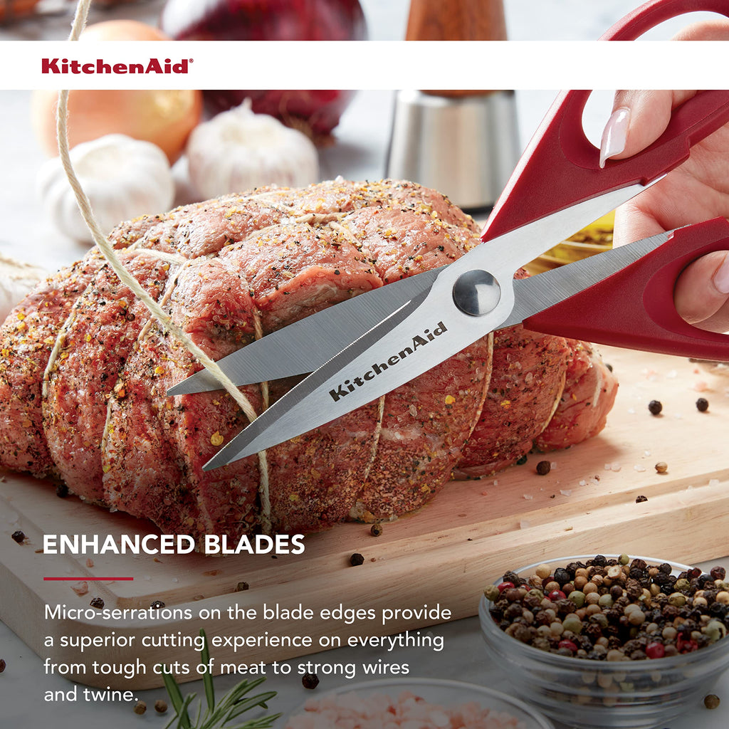 KitchenAid All Purpose Kitchen Shears with Protective Sheath Durable Stainless Steel Scissors, Dishwasher Safe, Soft Grip Comfort Handle, 8.72 Inch, Black