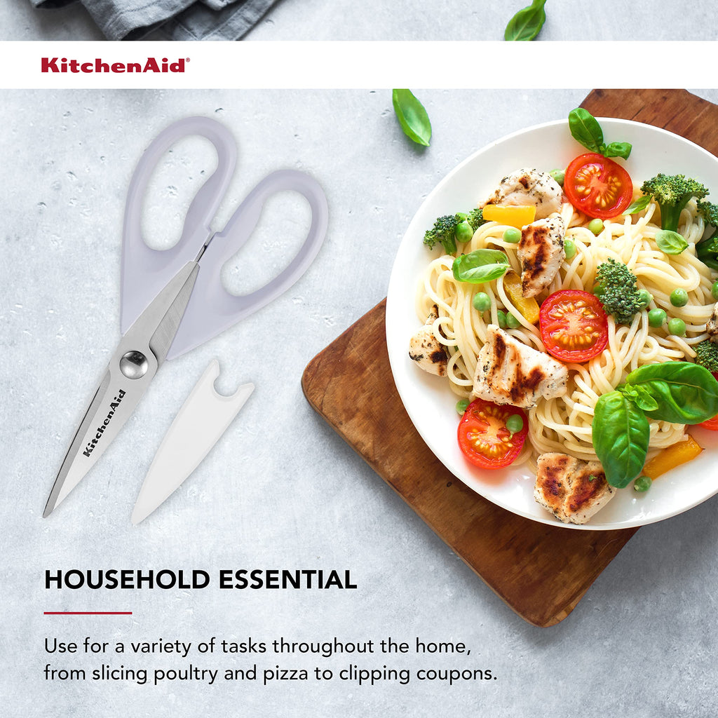 KitchenAid All Purpose Kitchen Shears with Protective Sheath Durable Stainless Steel Scissors, Dishwasher Safe, Soft Grip Comfort Handle, 8.72 Inch, Black