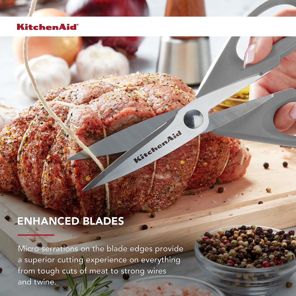 KitchenAid All Purpose Kitchen Shears with Protective Sheath Durable Stainless Steel Scissors, Dishwasher Safe, Soft Grip Comfort Handle, 8.72 Inch, Black